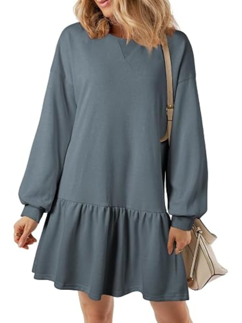 Pretty Garden NWT Women's Sage Green Ruffle-Hem Sweatshirt Dress Size XL